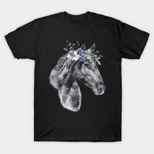 Floral Wild Horse Mustangs Animal Spirit Wildlife Rescue T-Shirt